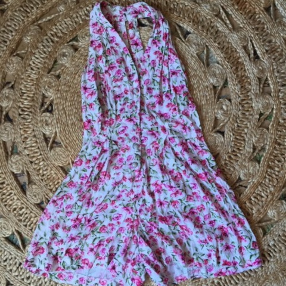 80's Pink and White Floral Romper